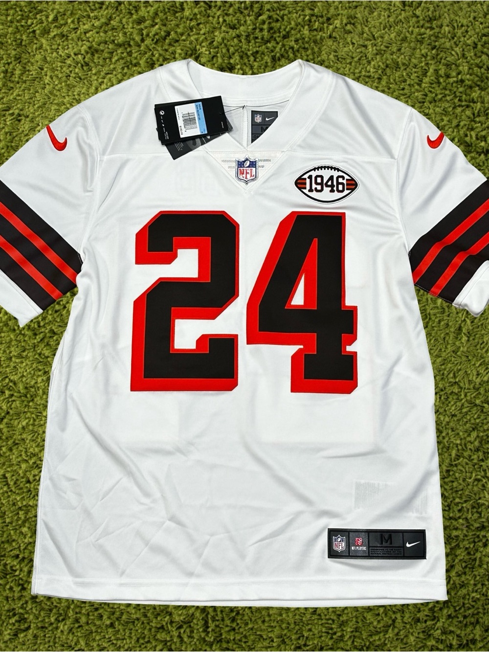 NFL Men’s White #24 Football Jersey with Black and Red Accents